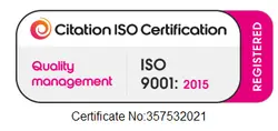 Citation ISO Certification badge for ISO 9001:2015 quality management — Certificate No. 357532021